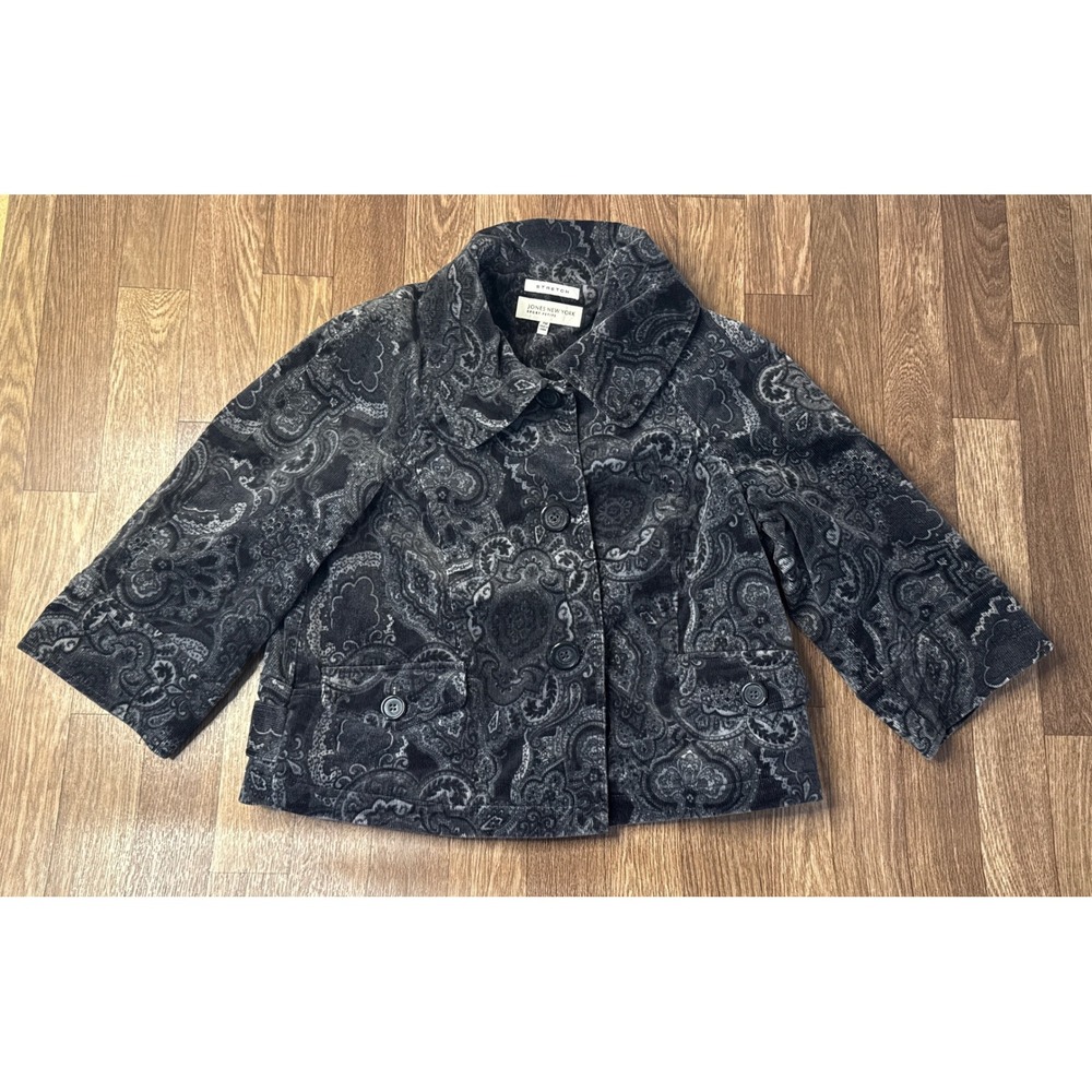Jones New York Sport Petite Grey Paisley Corduroy Stretch Jacket PM M27721456